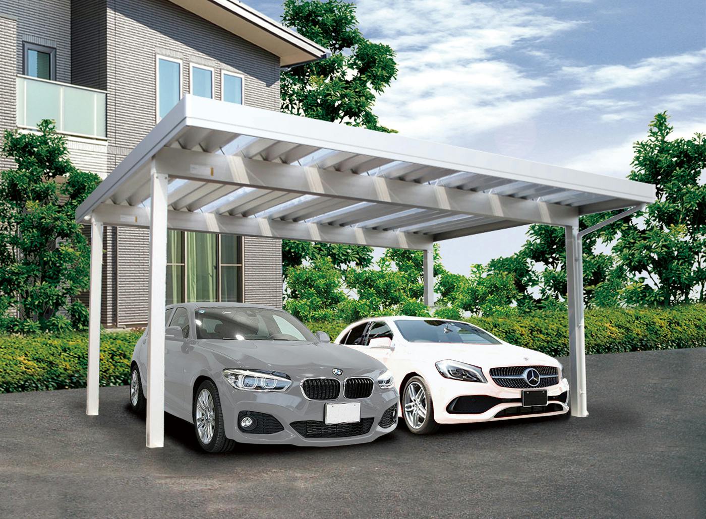 工事費込み○ガーデンフェイス折板カーポートNEO50 50-60型 4本柱